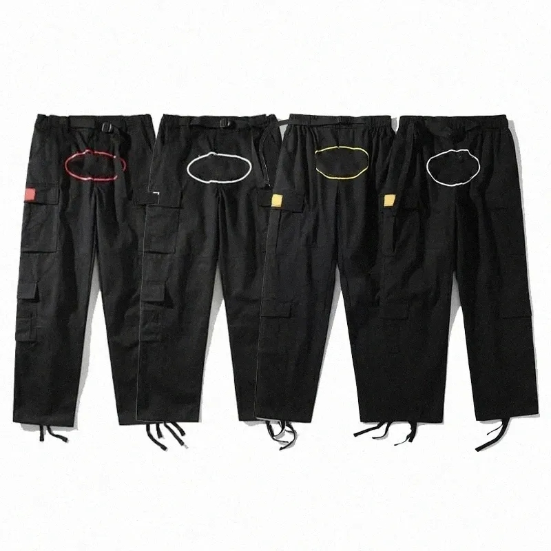 Calças de carga dos homens streetwear hip hop impresso calças casuais militar retro multi-bolsos em linha reta alta rua solto macacão casal