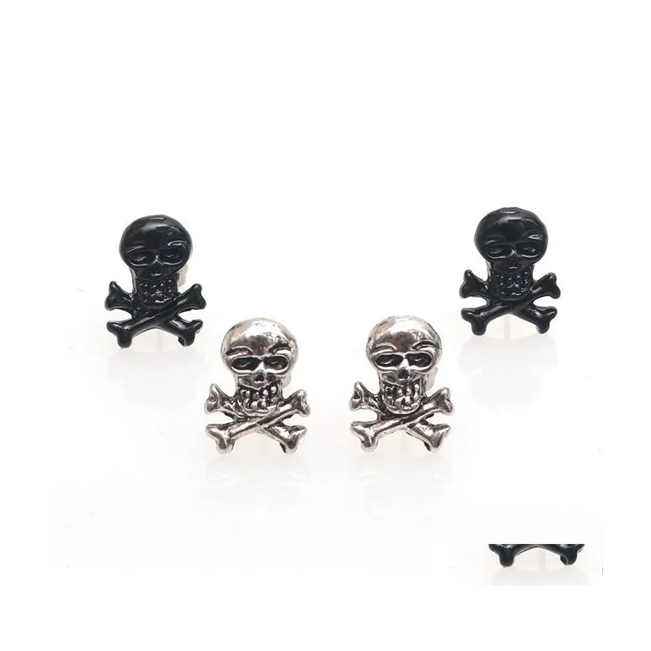 Stud Hip Hop Punk Rock Men Women Retro Skl Earrings Couple Party Decoration Halloween Gift Wholesale 1 Pair Drop Delivery Jewelry Oti5K