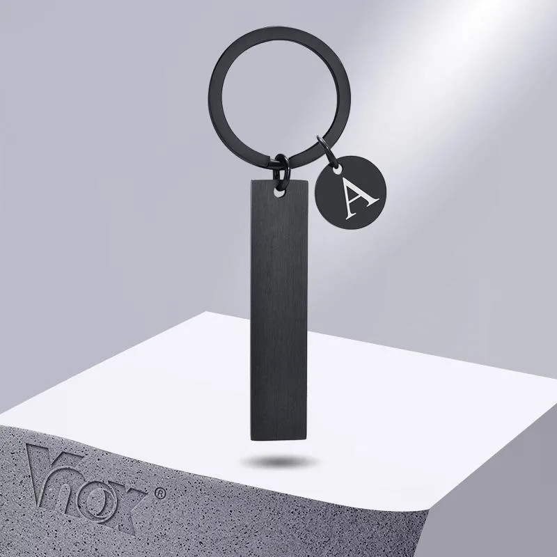 Porte-clés Vnox porte-clés initial pour hommes femmes porte-clés en acier inoxydable noir gratuit personnaliser porte-clés à barre verticale