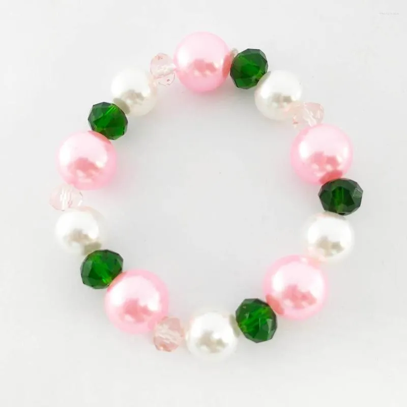 Strand Hand Made Greek Sorority Elastic White Pink Green Pearl Crystal Bracelet Women Jewelry
