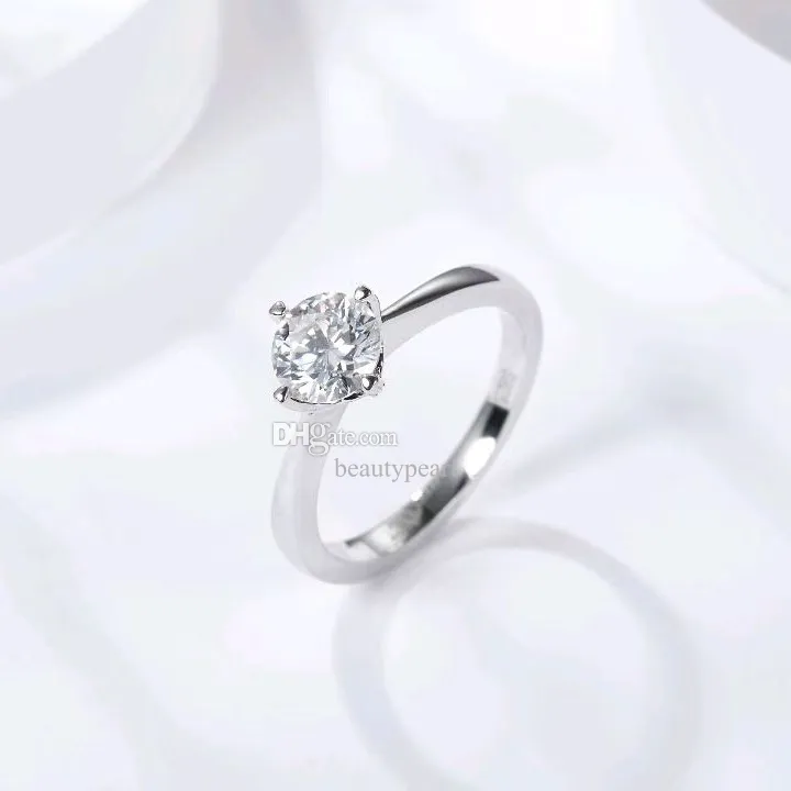 Solitaire Silver Sterling VVS Moissanite Wedding Engagement 0.5ct Moissanite White Rings