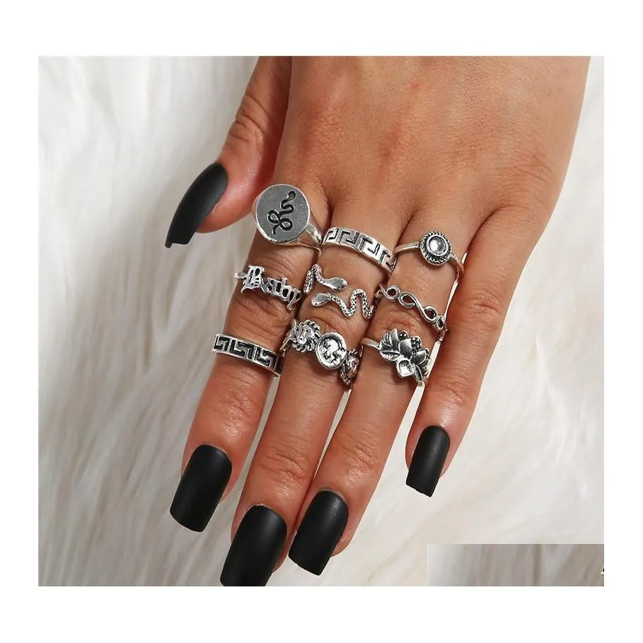 Band Rings Fashion Rhinestone Deding Sets Jóias Lady Bohemia vintage Midi Mulheres meninas serventes de cobra Snake Knuckle Dhs Drop Delt Dhyqu