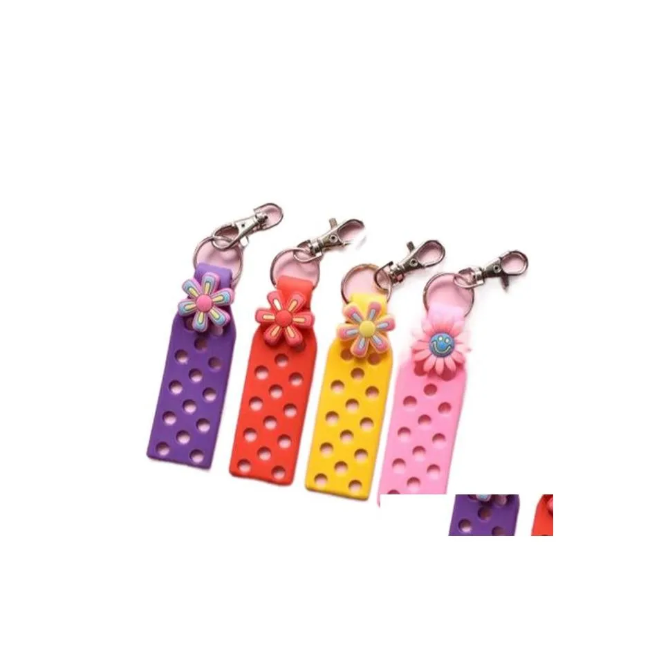 Pièces de chaussures Accessoires Colorf Croc Porte-clés Titulaire Bonbons Couleur Sile Bracelets Hine Plaque Réglable Pour Charmes Femmes Enfant Cadeau C Dhxr7