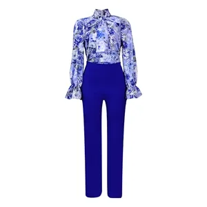 Elegant Floral Printed Palazzo Pants Matching Set Set With Flare Sleeves,  Bow Shirt, And Wide Leg Pants Perfect For Autumn Parties 2023 Collection  From Phineasravis, $29.42