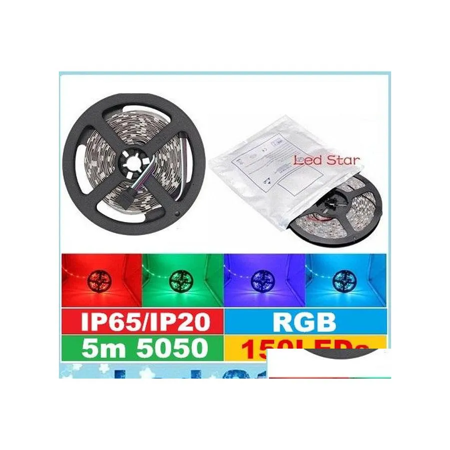 LED tiras da marca 5m 150LEDS 5050 RGB LUZES 12V 30LEDS/M ROPE imperme￡vel flex￭vel para f￩rias de entrega de gotas de queda de Natal/barra