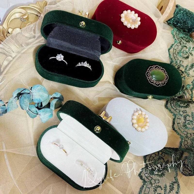 Smyckespåsar Hoseng Wedding Ring Velvet Storage Box Retro Pearl Luxury Large Case Gift HS_433