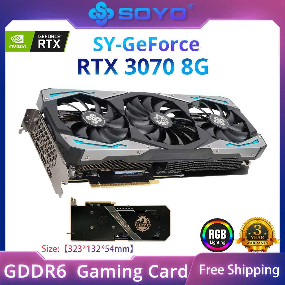 SOYO nouvelle carte graphique Nvidia GeForce RTX3070 8G cartes de jeu mémoire GDDR6 DP * 3 256bit PCI EX16 4.0 GPU d'origine pour ordinateur de bureau