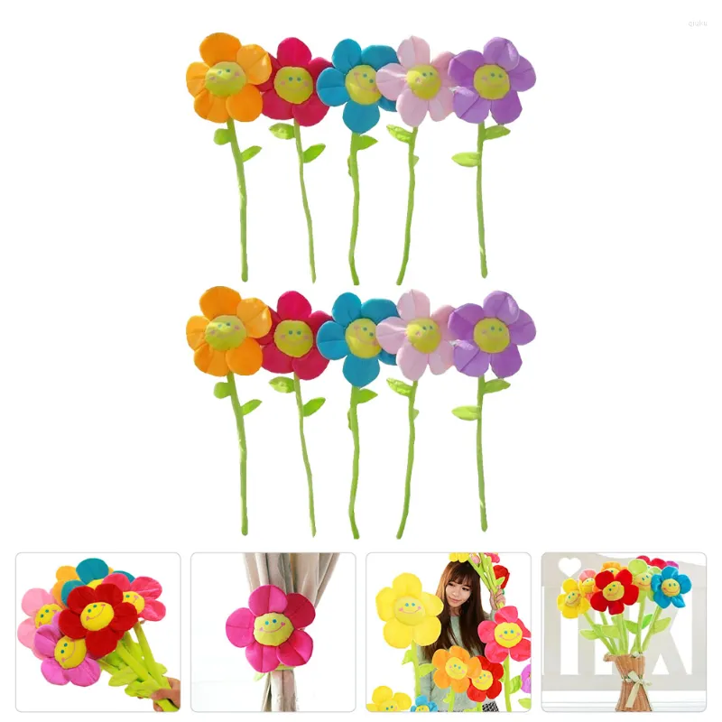 Decorative Flowers Plush Flower Sunflower Curtain Toy Buckle Stuffed Bendable Bouquet Daisy Tiebacks Ties Kids Toys Artificial Tie Stems