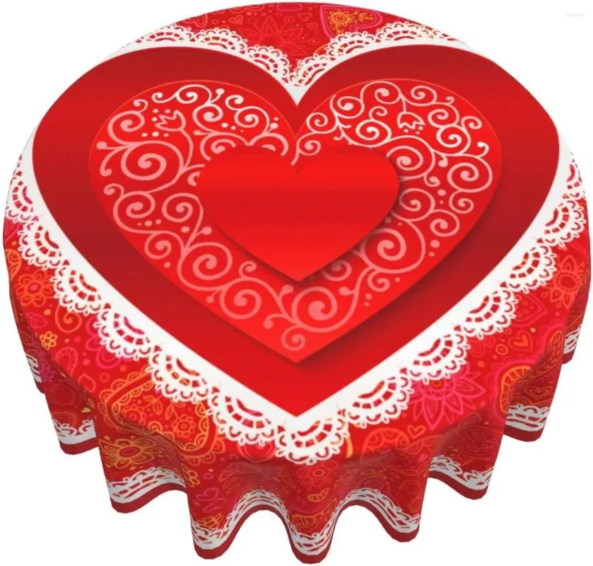 テーブルクロスバレンタインバレンタインデイラウンドテーブルクロス60インチ2月14日ロマンチックな心装飾カバーウェディングパーティー
