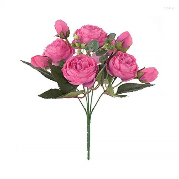 Decorative Flowers 30cm Rose Pink Silk Peony Artificial Bouquet 5 Big Head Fake For Home Wedding Decoration Indoor
