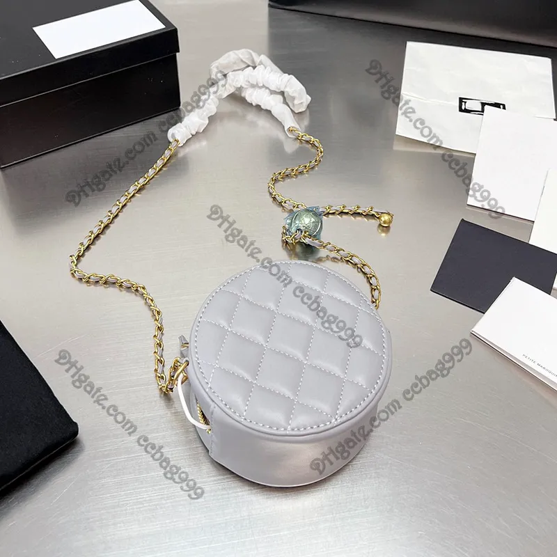 Mini Delicate Round Cosmetics Bags Womne Crossbody Diamond Lattice Lambskin Leather Vanity Case Gold Chain Shoulder Luxury Bag Wal236c