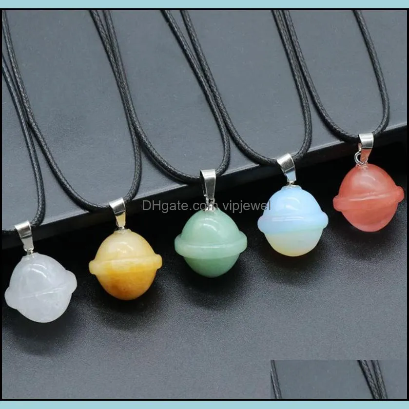 Konst och hantverk Natural Crystal Mini Planet Galactic Charms Halsband Rose Quartz Aventurine Labradorite Stone Pendant Universe Neck DHQPB