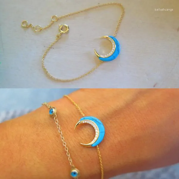 Charme Bracelets 2023 Top Qualité Turquoises Corne Croissant De Lune Lien Chaîne Bracelet À La Mode Femmes Fille Cadeau Double Bijoux Européens