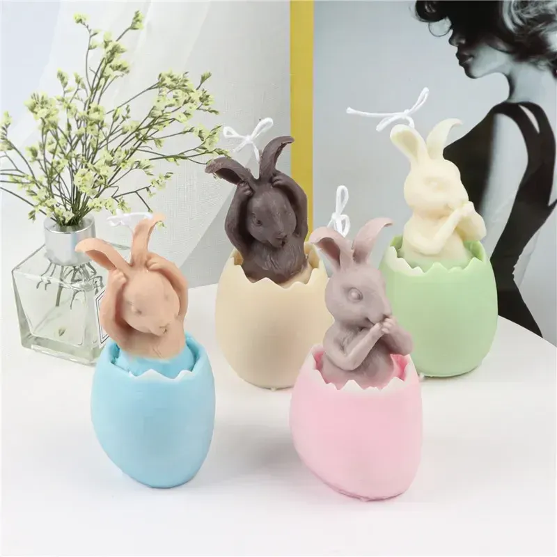 Easter Party Handmade 3D Rabbit Soap Candle Mold Easter Eggshell Bunny Aroma Molds New