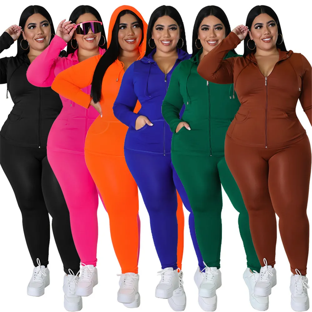 Plus la taille 3XL 4XL 5XL Survêtements Femmes Deux Pièces Ensemble Automne Hiver Vêtements À Manches Longues Tenues À Capuche Veste Et Pantalon Fitness Survêtements Casual Sportswear 8195