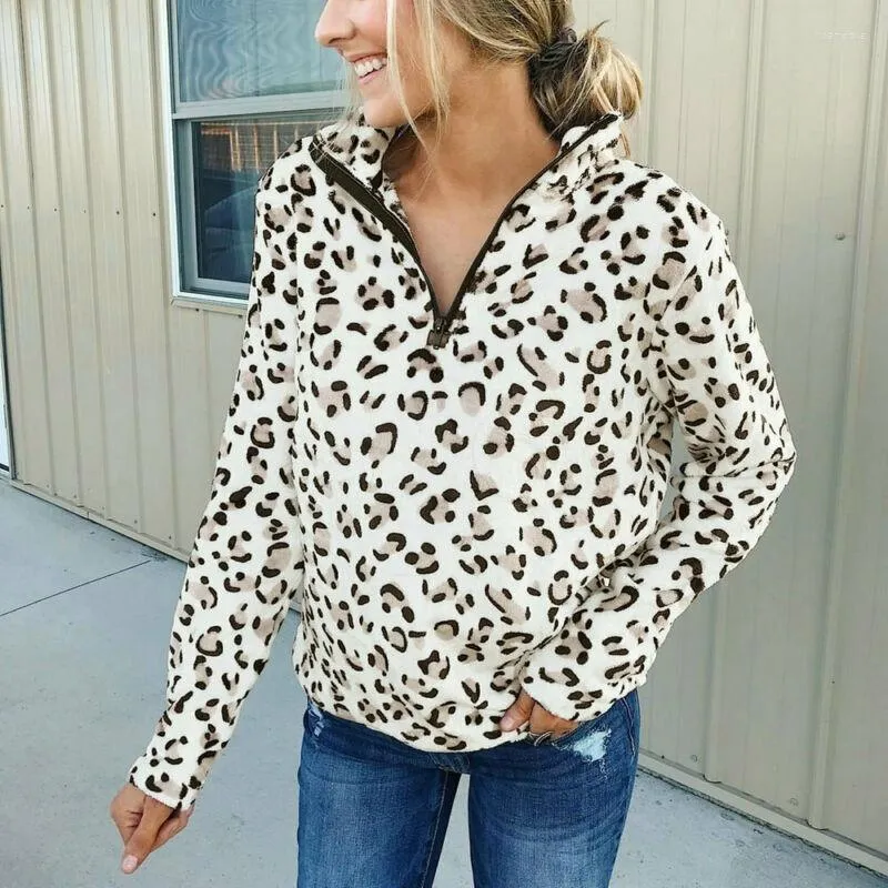 Moletons femininos femininos de outono de inverno leopardo pullovers tops tops soltos lã de lã grossa moleto