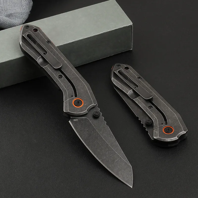 Promozione CK6280 Coltello pieghevole tascabile 8Cr13Mov Lama in pietra nera Lavata in fibra di carbonio Manico in acciaio inossidabile Coltelli da sopravvivenza per campeggio all'aperto con scatola al dettaglio