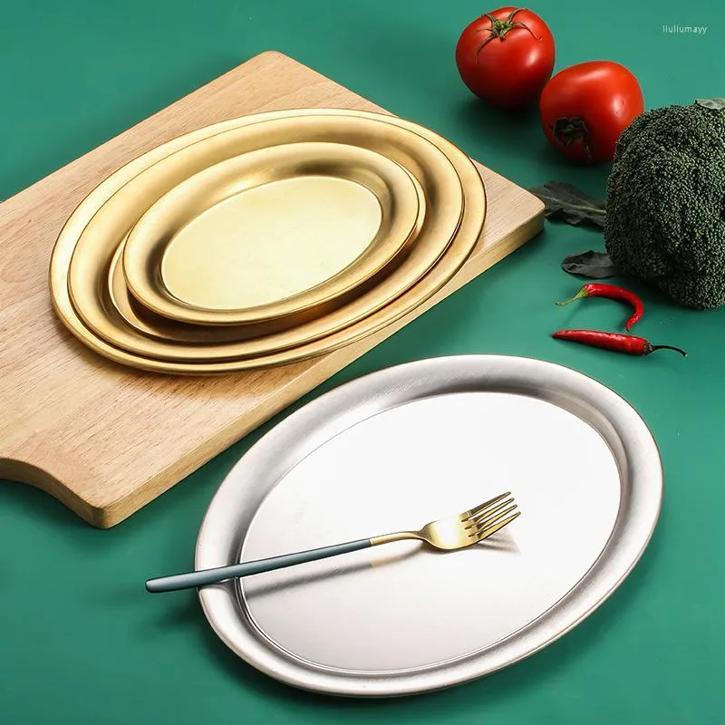 접시는 스테인레스 스틸 저장 얕은 트레이를 두껍게합니다. 바베큐 초밥 평평한 접시 빵 과일 팬 부엌 과일 야채 접시