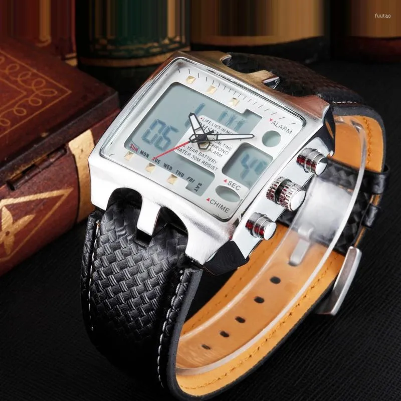 Wristwatches 2023 Fashion Rectangle Watch Men Sports Watches Wide Band Led Digital Analog Quartz OHSEN Male Clock Reloj Hombre