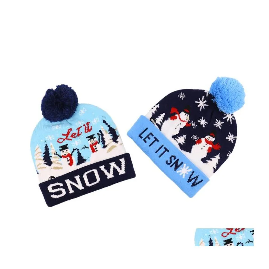 Beanie/Skull Caps LED Christmas Hats tröja stickad Beanie Santa Light Up Winter Hat For Adts Party Warmer Cap Delivery Fashio Otaws