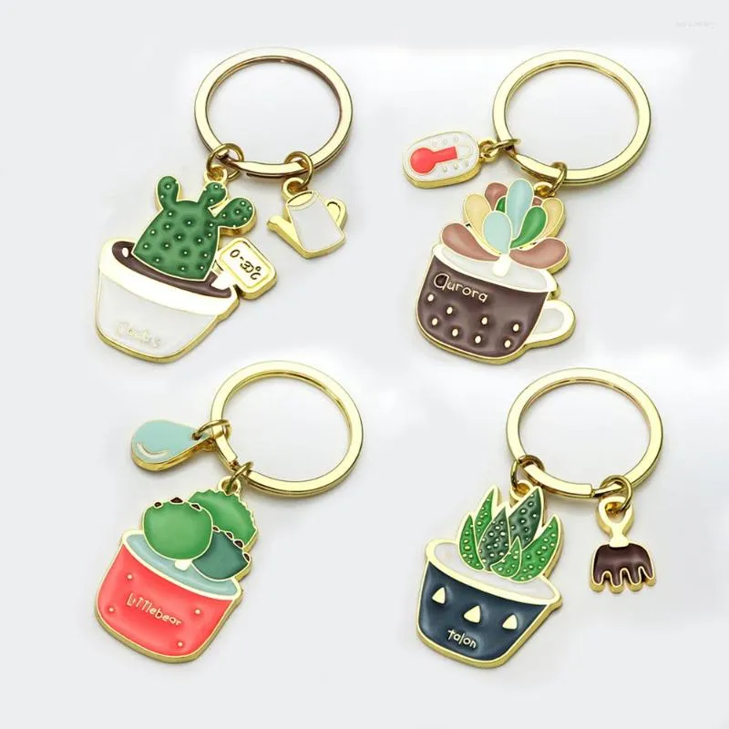 Keychains Creative Metal Succulent Plant Keychain Couple Potted Cactus Shape For Women Men Purse Bag Decor