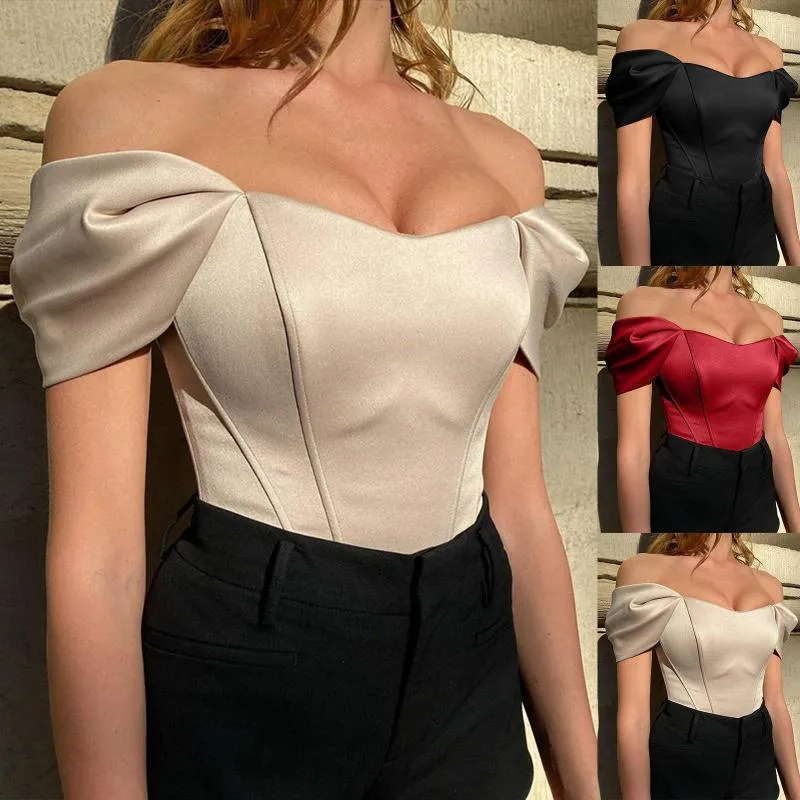 Kvinnors shapers söta människor Kvinnors satin One Shoulder Corseted Bustier undertröja topp ärmlös tee skjorta kvinnor