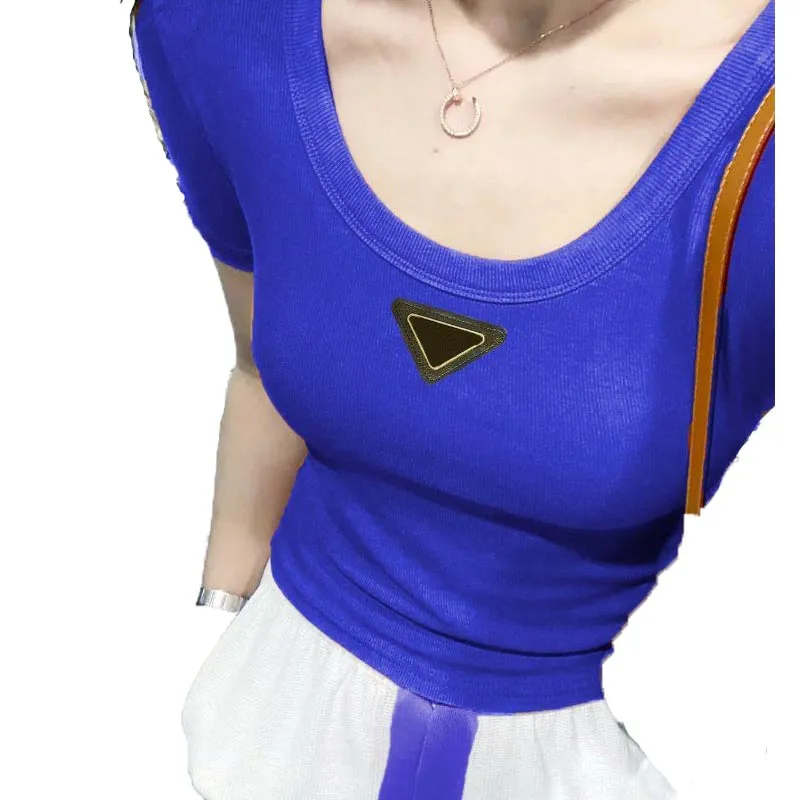 Designer Womens Polos Short Sleeved T Shirt Summer Street Beach Casual Comfortable Breathable Women Knitted T Shirt Top Round Neck Triangle Logo 8 colour Size L-XXXL