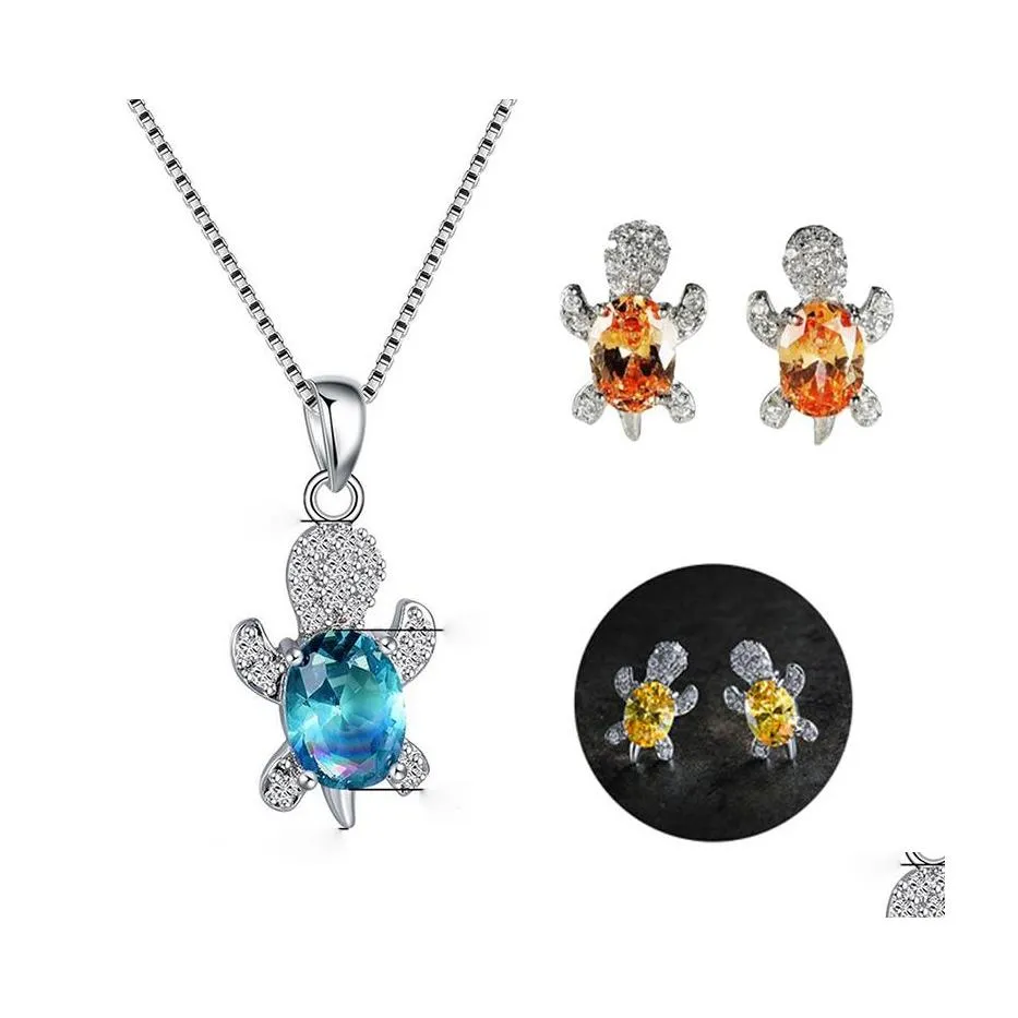 Boucles d'oreilles collier mode femmes fille petite tortue ensemble de boucles d'oreilles bijoux décoration cadeaux féminins roman modélisation animale livraison directe Oterm