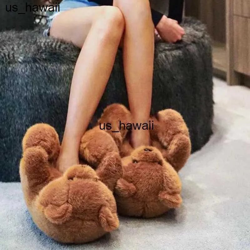 Pantofole Pantofole Teddy Bear Cute Ladies Inverno Caldo Scivoli per la casa Peluche Teddy Bear Pantofole Cartoon Peluche Donna Furry Infradito Scarpe 0128V23