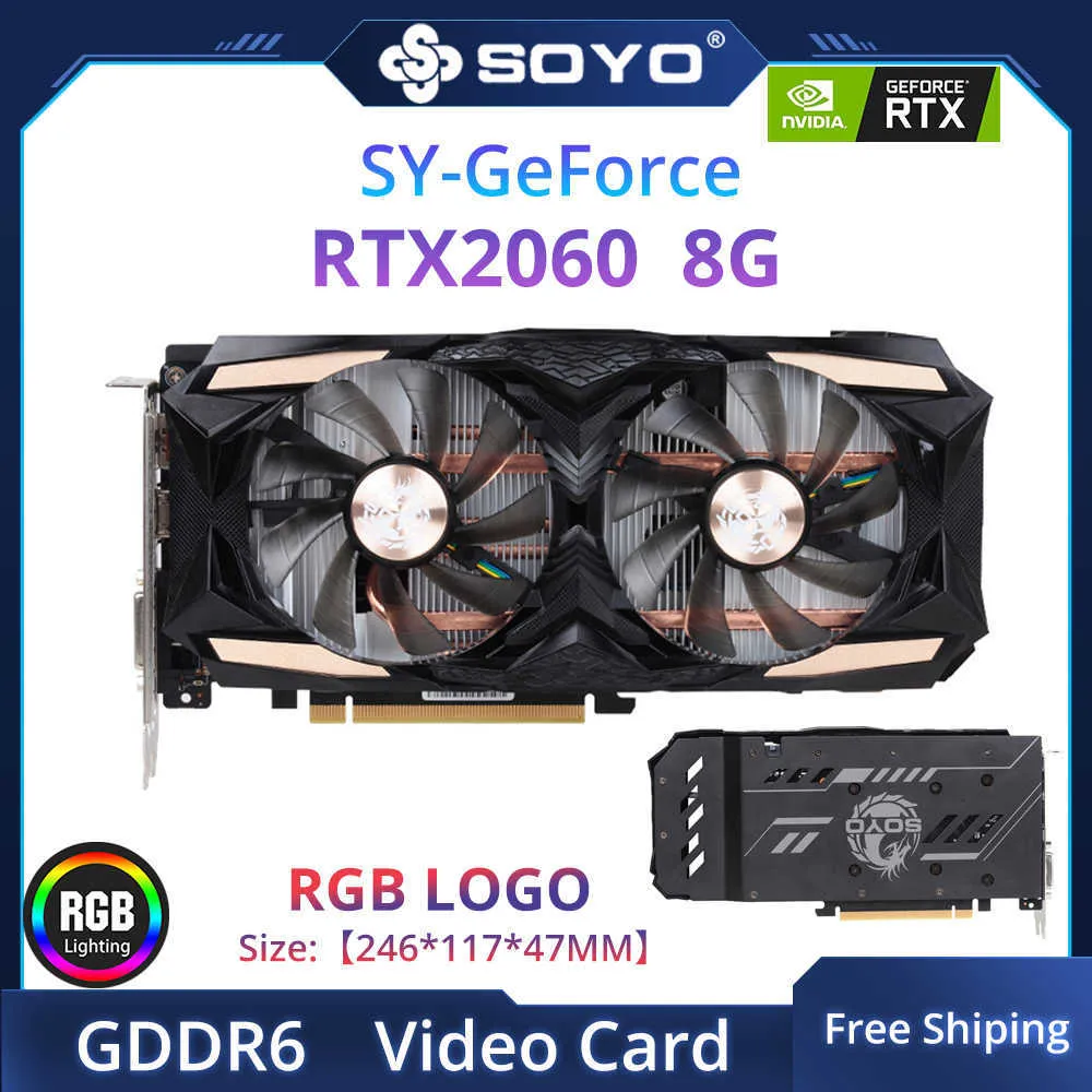 SOYO NOWOŚĆ GeForce RTX2060 6G Pamięć wideo Karta Gddr6 Nvidia GPU Gaming Graphics Karta RGB dla komputera stacjonarnego