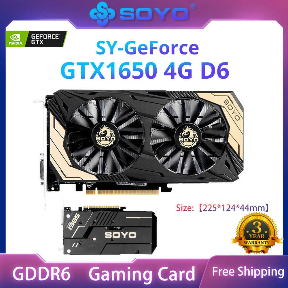 Soyo NVIDIA GEFORCE GTX1650 MONARCH DRAGON 4G 그래픽 카드 GDDR6 메모리 128 비트 게임 비디오 카드 데스크탑 새 GPU 카드