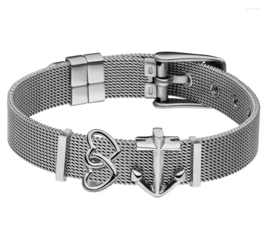 Charmarmband Mavis Hare Rostfritt stål Mesh Charms Armband Rem dubbelförmedling Slide Armelelt Set som gåva