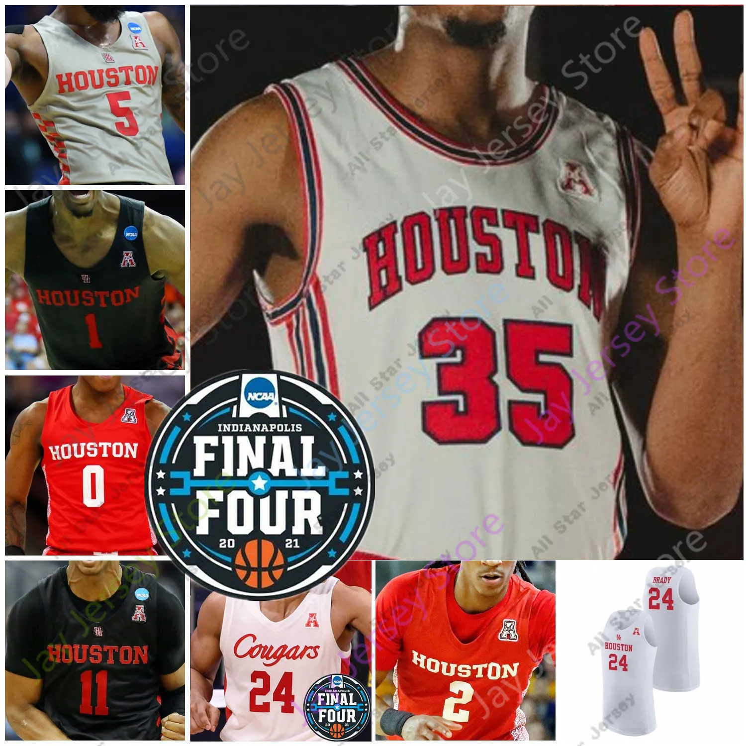 Baskettröjor 2021 Final Four Cougars Baskeball Jersey NCCA College Mills Marcus Sasser Tramon Mark Jamal Shead Taze Moore Kyler