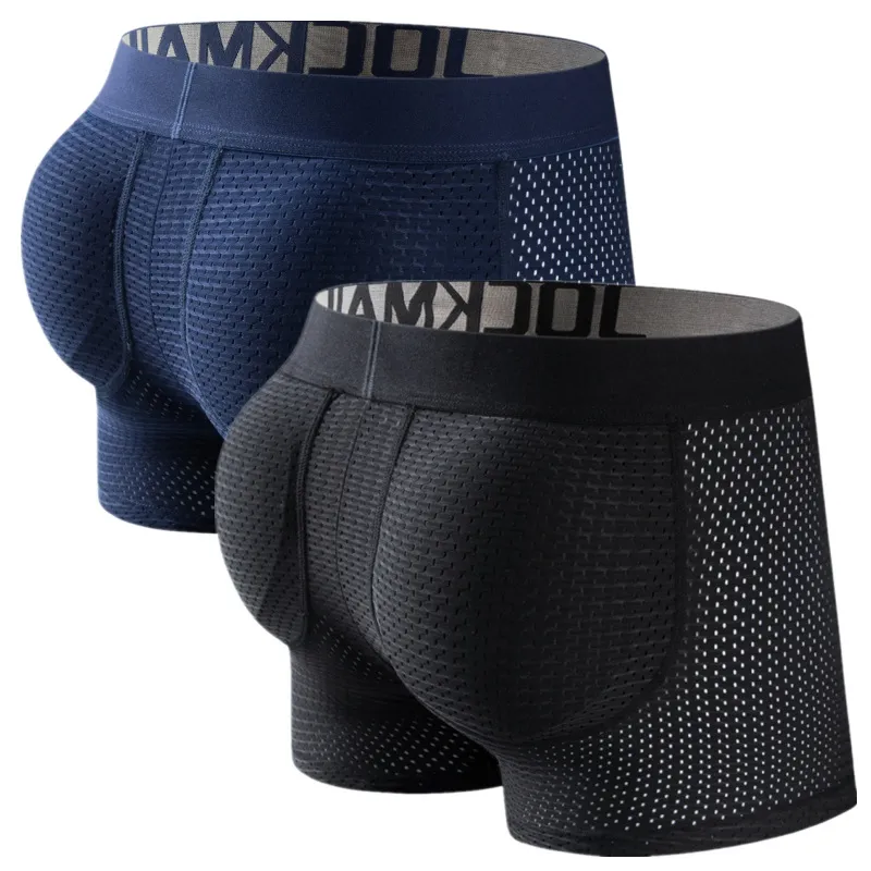 Cueca boxer masculina JOCKMAIL malha acolchoada com almofadas de quadril Boxers masculinos BuPadded elástico Truncks aprimoramento