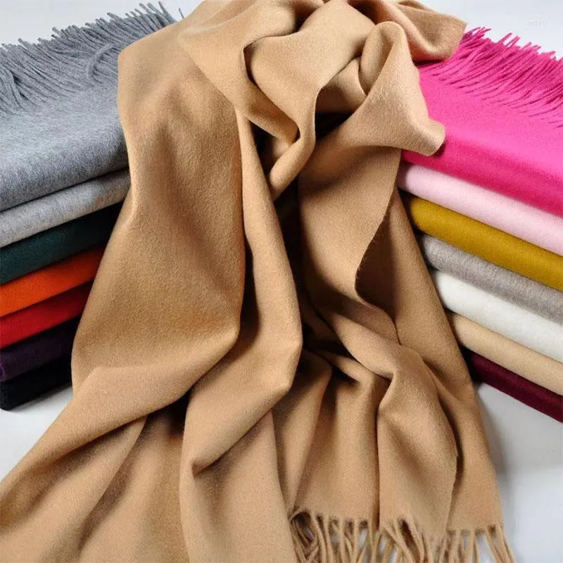 Scarves Thick Warm Pure Wool Scarfs For Ladies Winter Women Pashmina Stoles Scarf Solid Blanket Maxi Long Shawl Wrap 200