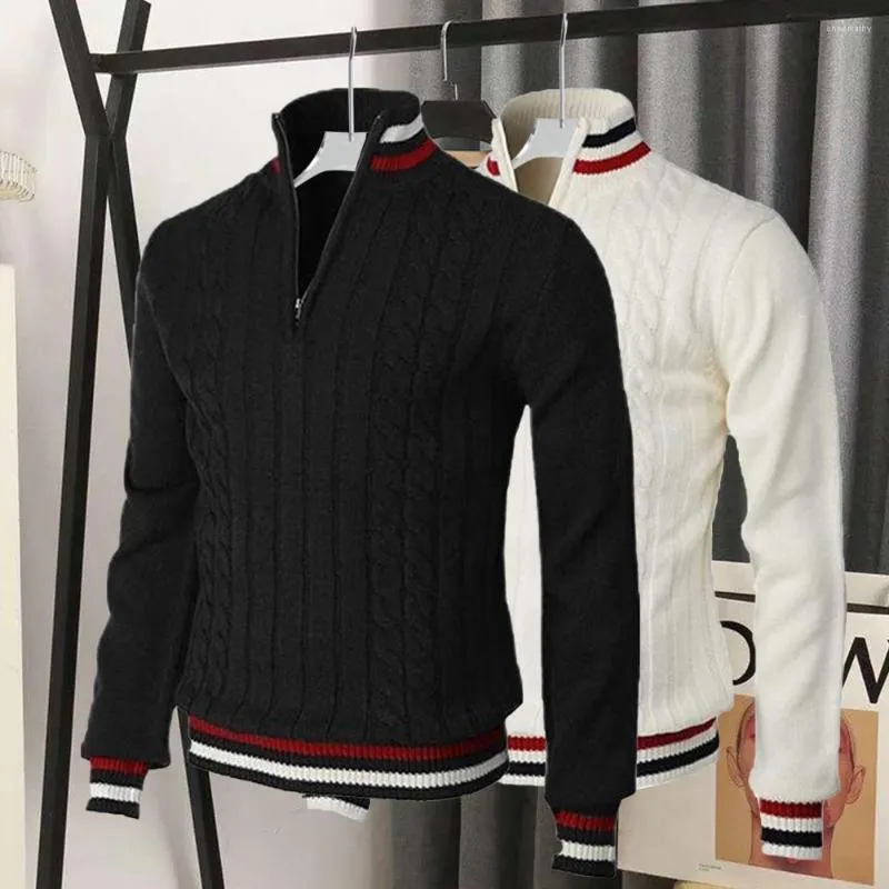 Erkek Sweaters Kazak Triko Kafalı Erkekler Kalın Erkek Dikiş Renk Twist Sweater Jumper Soğuk Direnç