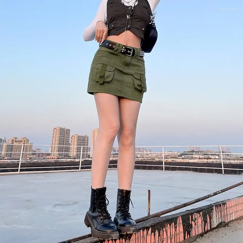 2023 Retro Street Style Army Green Denim Bag Hip Skirt For Women Low Waist Slim Tooling A Line Faldas Trendy Casual Mini Cargo Skirt Mini From Perkyytrade 21.74 DHgate.Com