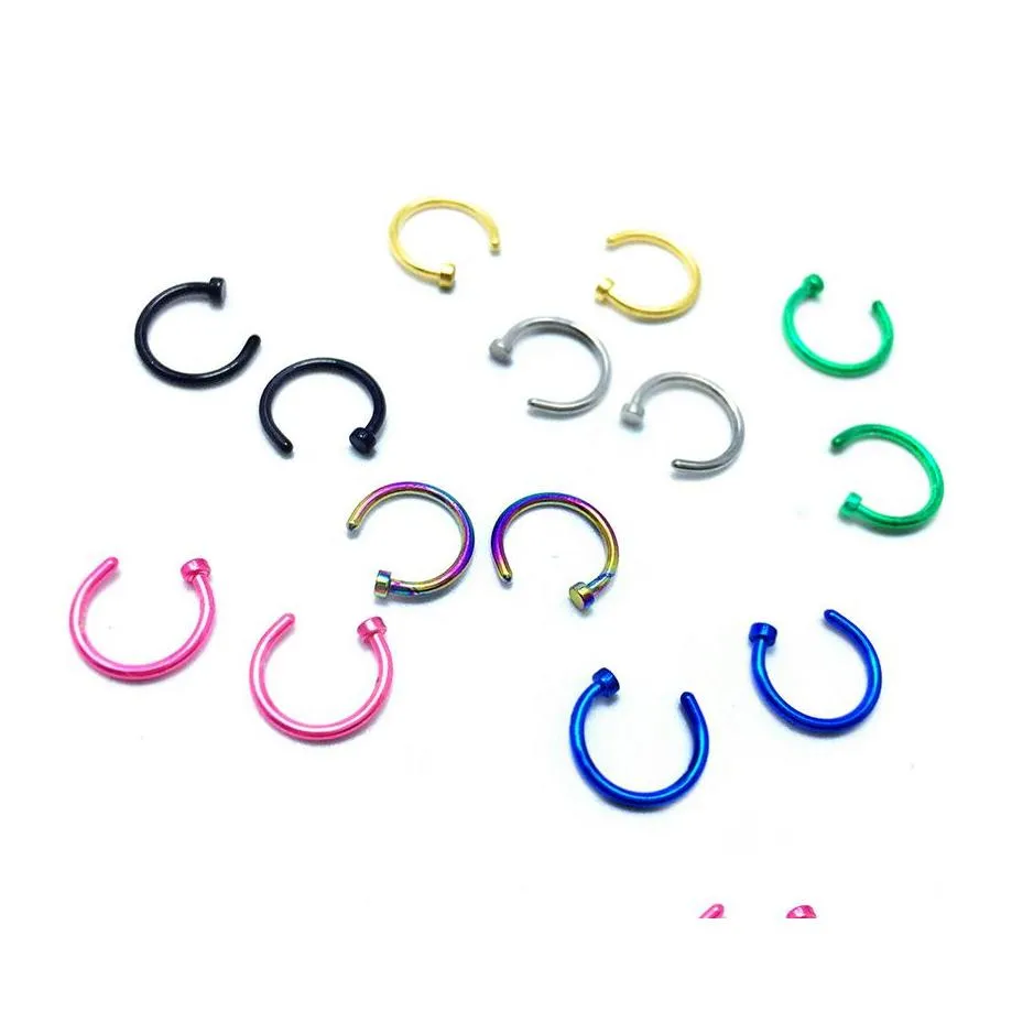 Nose Rings Studs Colorf Fake Piercing Ring Body Industrial Stainless Steel Jewelry 8/10Mm Drop Delivery Otqqn