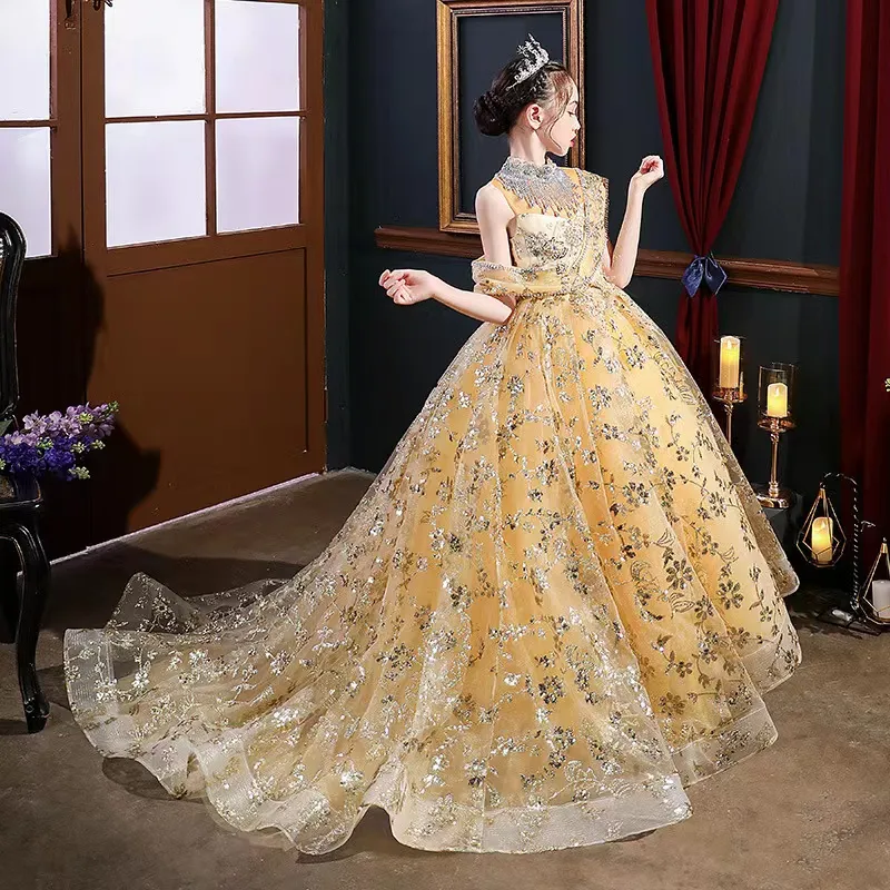 Abiti Di Paillettes Dorati Bambini: Abito Da Ballo A Collo - Main Image