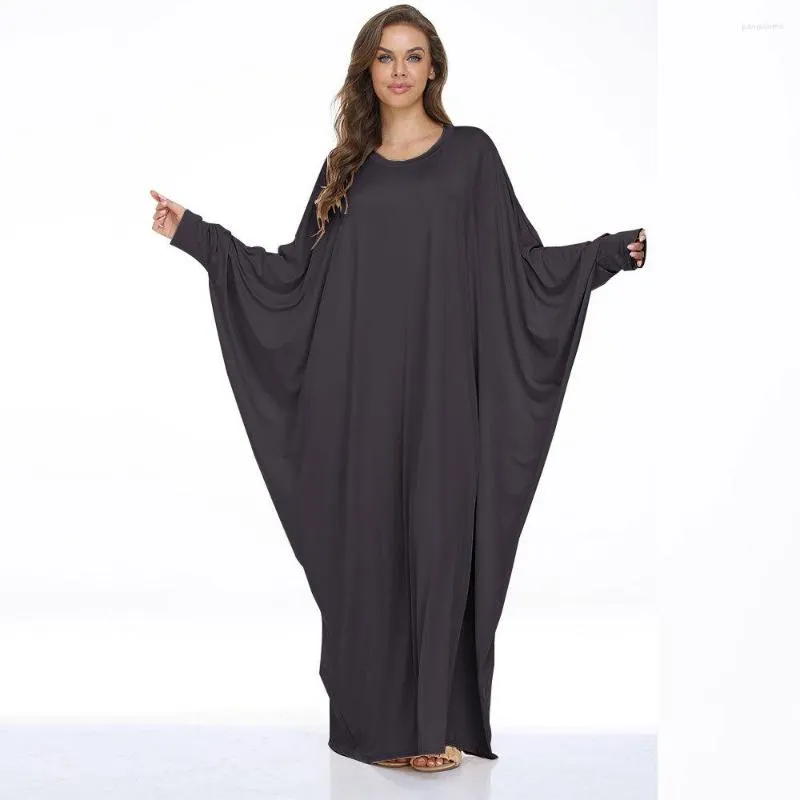 Vêtements ethniques Femmes Arabe Musulman Robes Femininos Satin Batwing Manches Longues Maxi Robe Solide Couleur Wrap Abaya Dubaï Turquie Hijab Robe