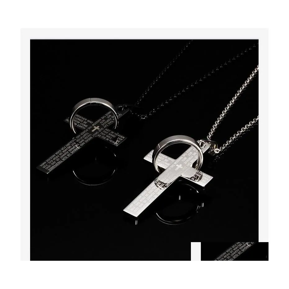 Pendant Necklaces Fashion Stainless Steel Pendants Christian Bible Prayer Cross Men Necklace Charming Gifts Jewelry C3 Drop Delivery Dh1Mo