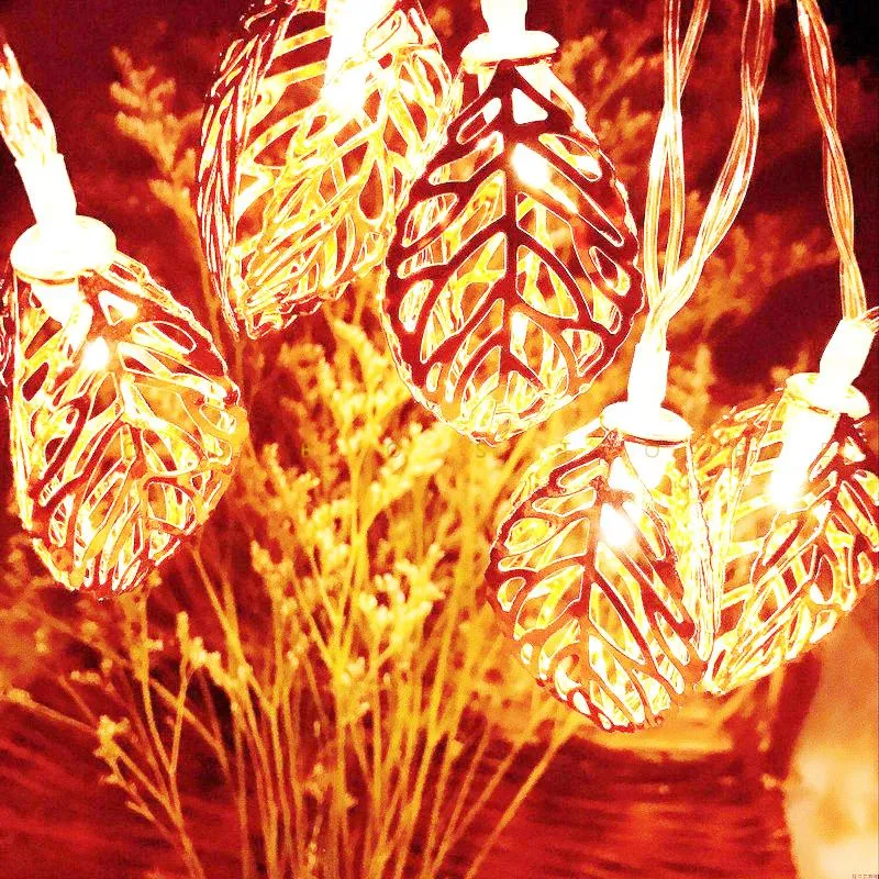 سلاسل جارلاند سلسلة الضوء المعدني في الهواء الطلق أوراق البطارية ليلة المهرجان مهرجان عيد الهالوين ديكور زفاف مصفرة LED