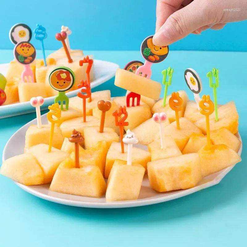 Ensembles de vaisselle 10 pièces fourchette à fruits boîte à Bento décoration de déjeuner 7 Styles choisir accessoires de fête matière plastique