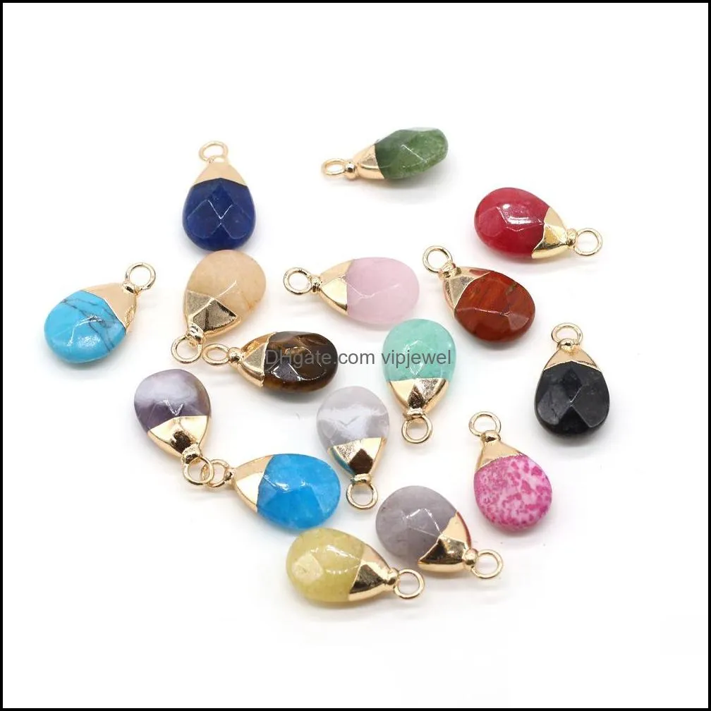 Arts et artisanat pierre naturelle goutte d'eau rose quartz lapis lazi turquoise opale pendentif charmes bricolage pour bracelet collier boucles d'oreilles juif Dhb30