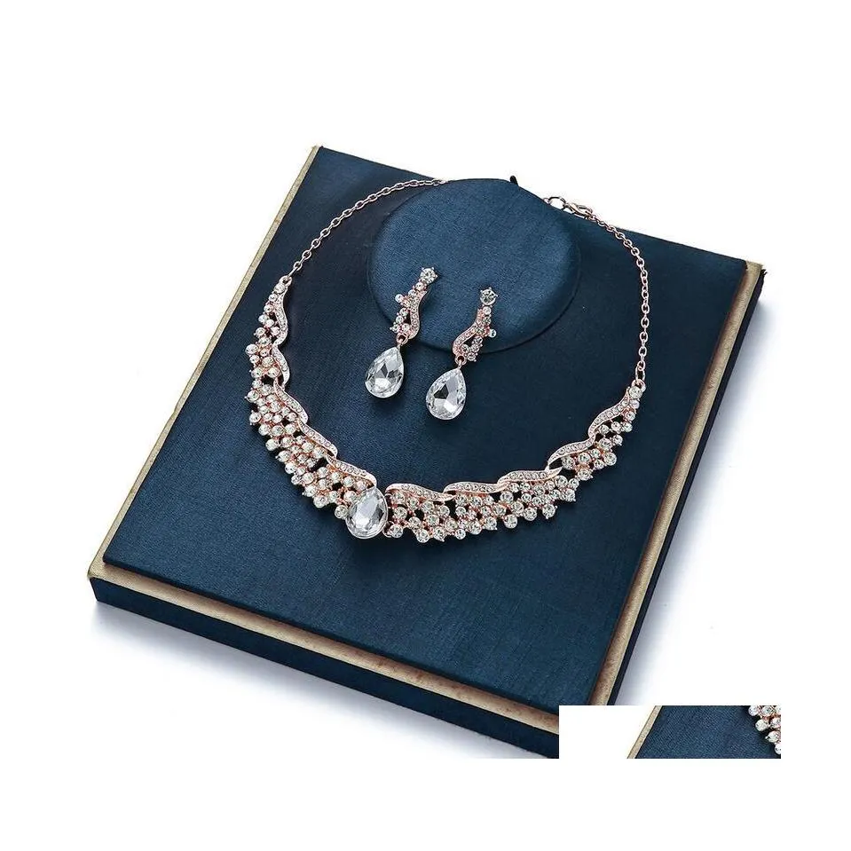 Ensembles de bijoux de mariage mode strass cristal fausse perle collier addearring pour mariée mariée livraison directe Ot9Lf