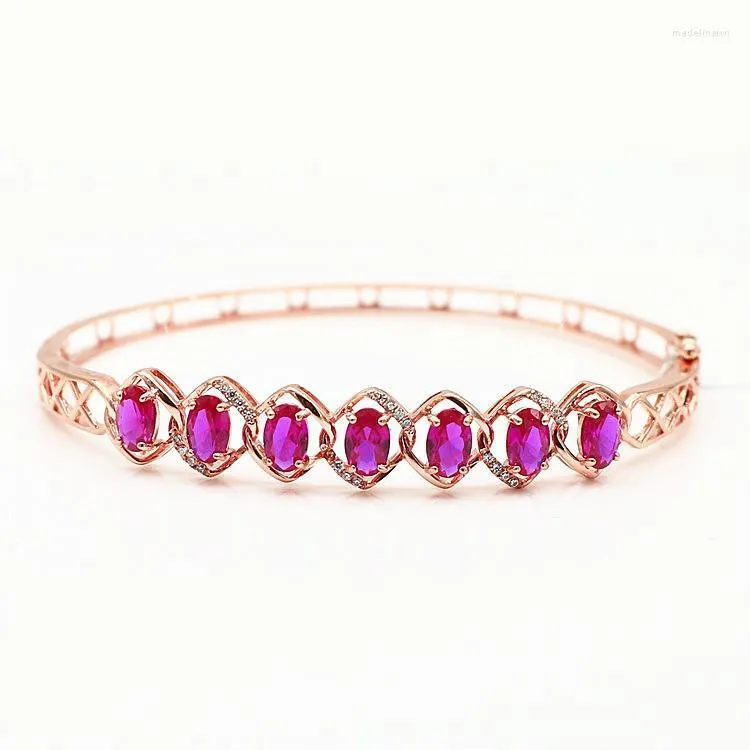 Pulseira rosa bracelete de ouro russo 585 de luxo roxo Rubin Stone Bated 14K