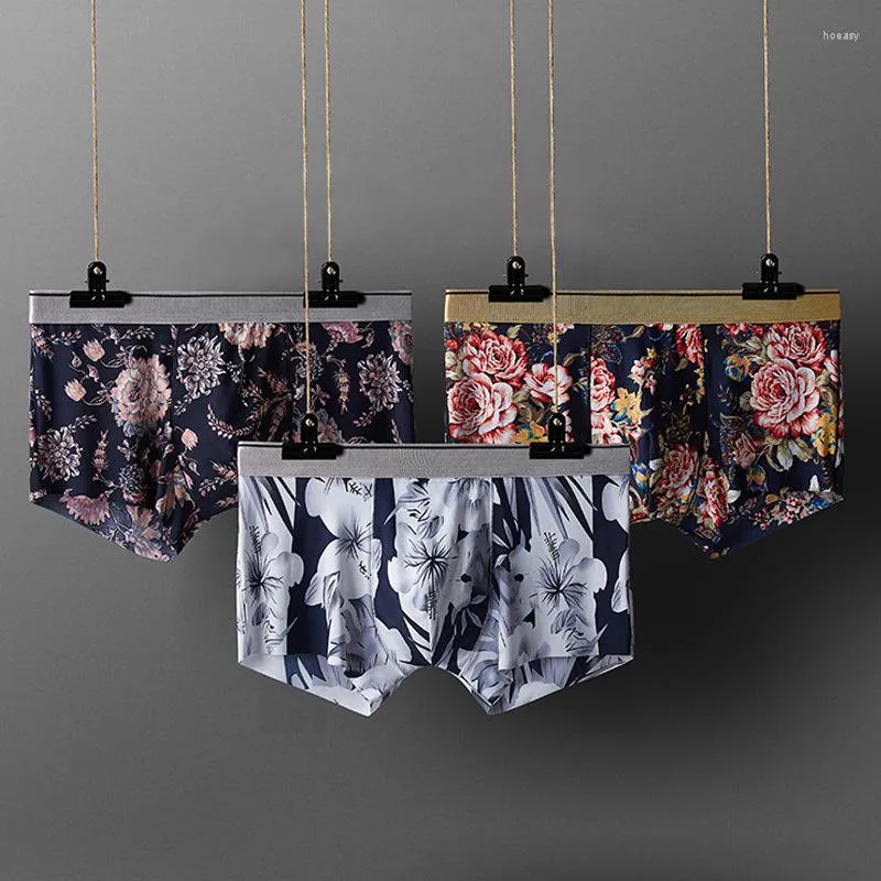 Underpants Summer Ice Silk Men's Underwear Fashionable Printing Mesh Antibacterial Masculine Low Waist Flat Angle