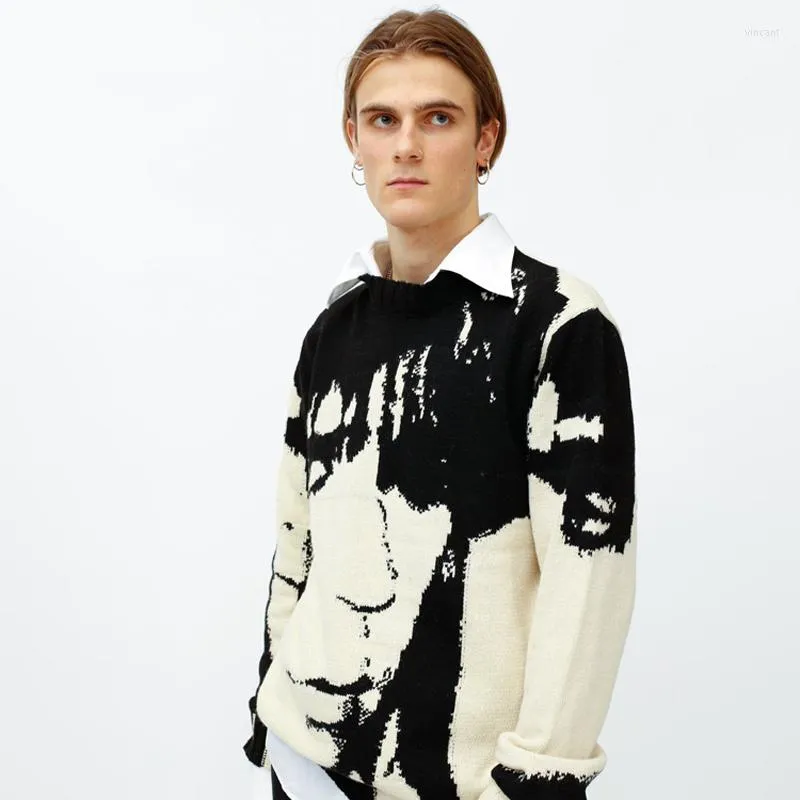 Мужские свитера Мужские свитера Y2k Streetwear Harajuku Sweater Крупногабаритные Ретро Японский стиль Аниме Портретный принт Вязаный пуловер весна-осень