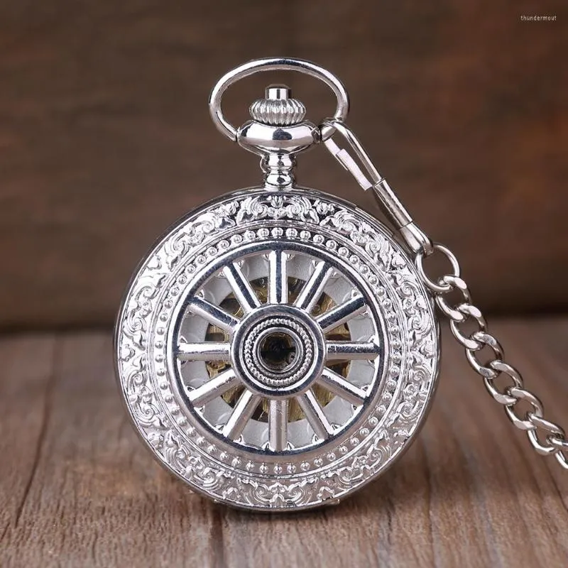 Pocket horloges White Wheel Sketelon Mechanical Watch Men Antique Fob Chain for Women