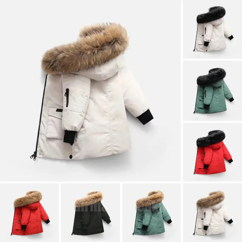 2023 Winter designer kids coat Down Jacket For Boys Real Raccoon Fur Thick Baby Outerwear Coats 2-12 boys jackets Years Kid Teenage Parka